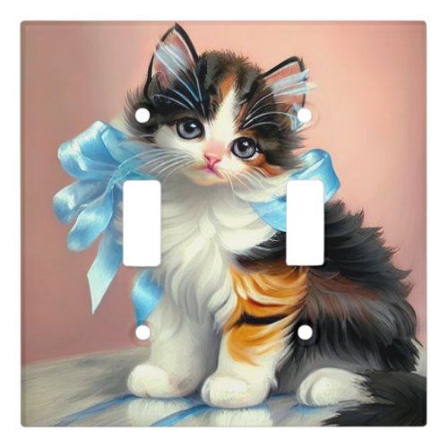 Vintage Calico Kitten Illustration Light Switch Cover