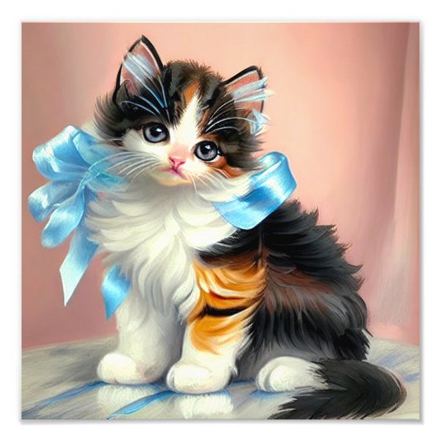 Vintage Calico Kitten Illustration Photo Print (Front)