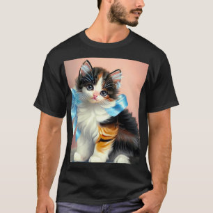 Vintage Calico Kitten Illustration T-Shirt
