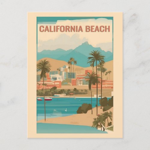 Vintage California Beach Retro Travel Postcard