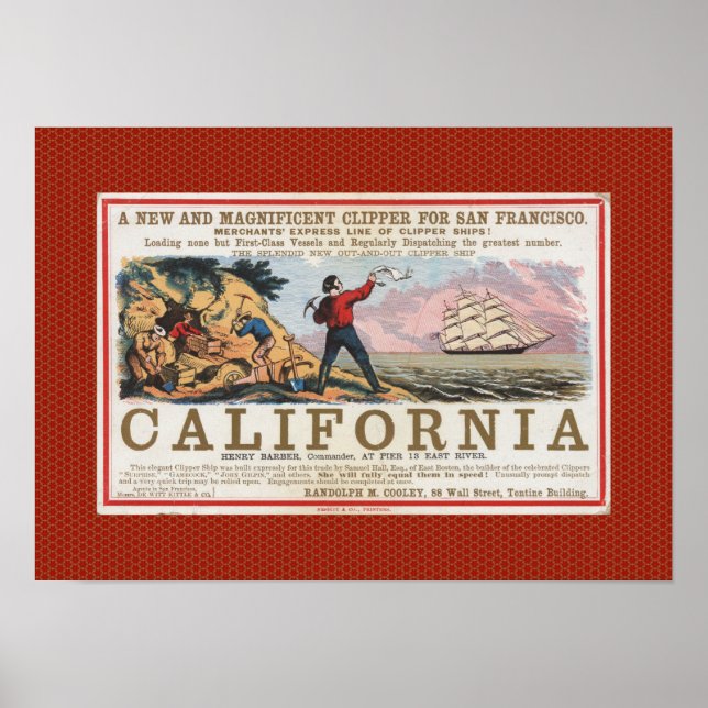 Vintage California Bound Clipper Ship Poster (Front)