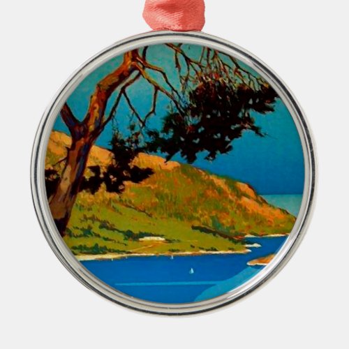 Vintage California Coast Travel Metal Ornament