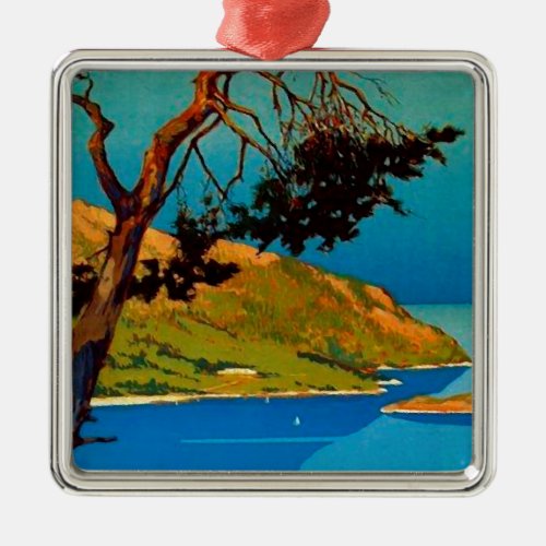 Vintage California Coast Travel Metal Ornament