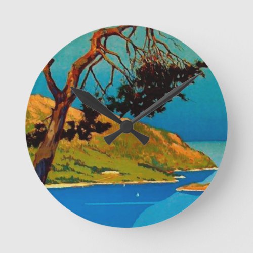 Vintage California Coast Travel Round Clock