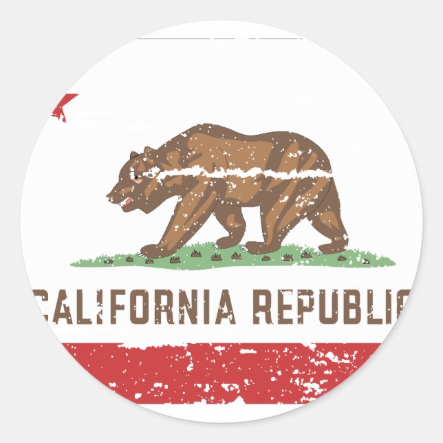 Vintage CALIFORNIA Flag Classic Round Sticker (Front)
