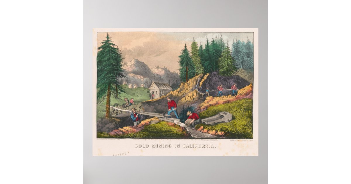 Vintage California Gold Rush Illustration (1871) Poster ...
