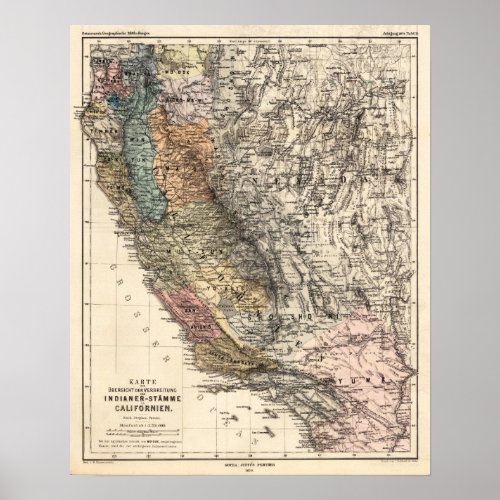Vintage California Historic Map USA Poster