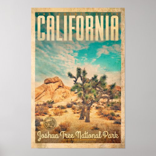 Vintage California Joshua Tree Travel Poster