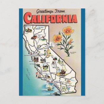 Vintage California Map Usa Tourism Postcard by made_in_atlantis at Zazzle