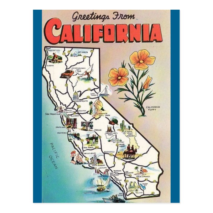 Vintage California Map Usa Tourism Postcard Zazzle Com