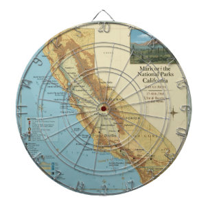 Vintage California National Parks Map Art Dart Board