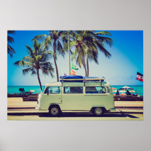 Vintage California Paradise Beach Camper Bus Poster