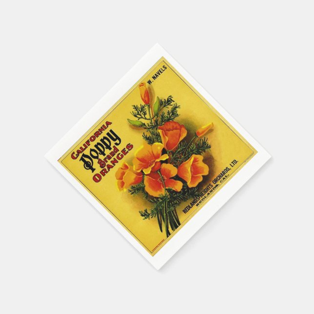 Vintage California Poppy Oranges Paper Napkins (Corner)