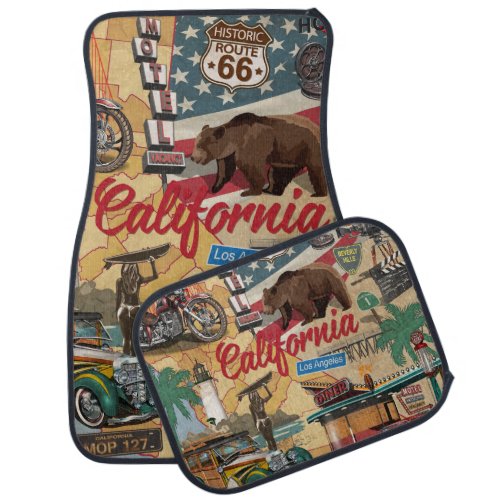 Vintage California poster with tourist attractions Car Floor Mat