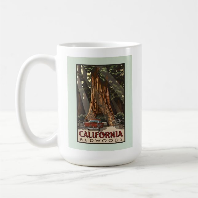 Vintage California Redwoods Travel Coffee Mug (Left)
