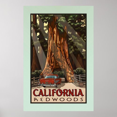 Vintage California Redwoods Travel Poster