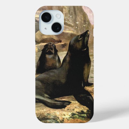 Vintage California Sea Lions by CE Swan iPhone 15 Case