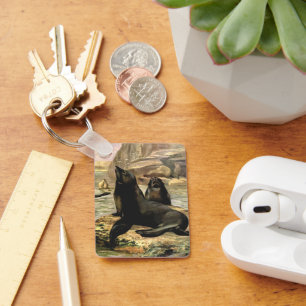 Vintage California Sea Lions by CE Swan Keychain