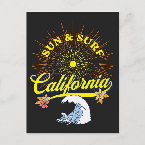 Vintage California Sun and Surf Retro Travel Postcard