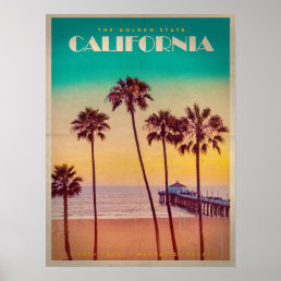 Vintage California Sunset Beach Poster