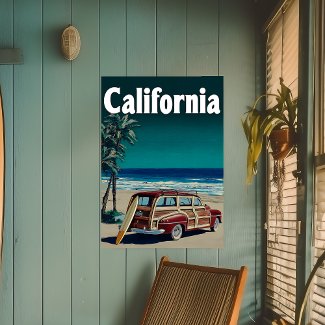 Vintage California Surf Beach Travel Poster
