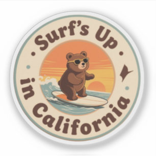 Vintage California Surf's Up Surfing Bear Sticker