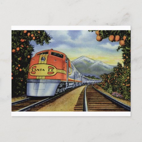 Vintage California Train in an Orange Grove Postcard