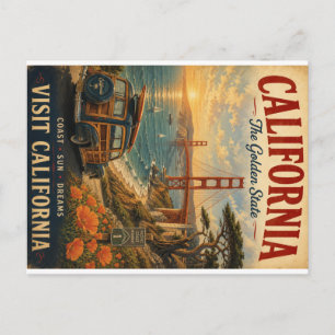 Vintage California Travel Poster with Golden Gate Holiday Postcard