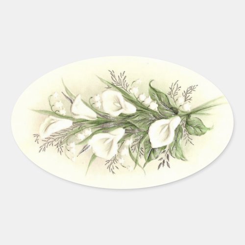 Vintage Calla Lilies Oval Sticker