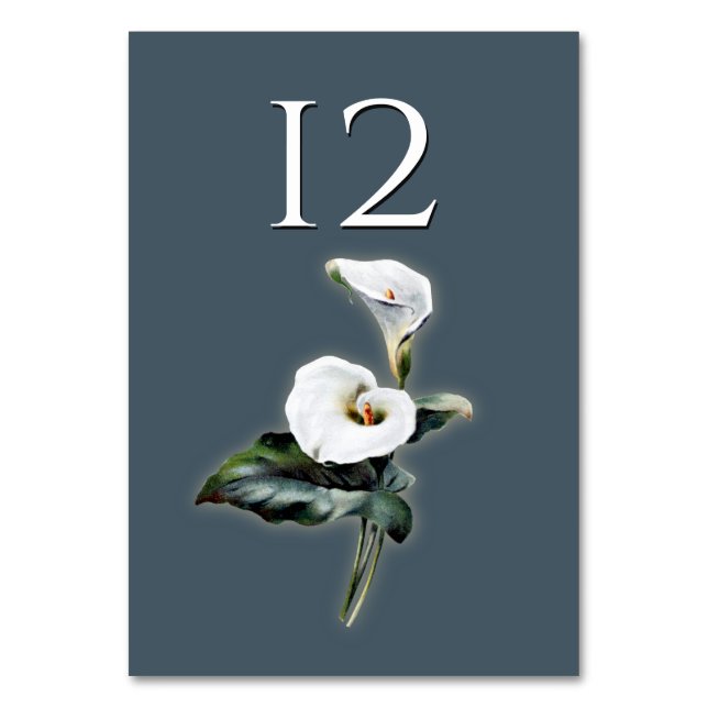 Vintage Calla Lily Wedding Table Number Card (Front)