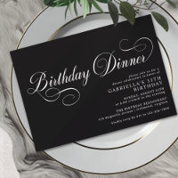 Vintage Calligraphy Elegant Black Birthday Dinner