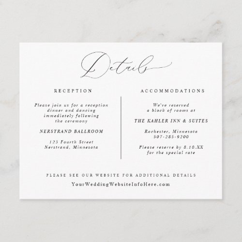 Vintage Calligraphy Elegant Wedding Details Card