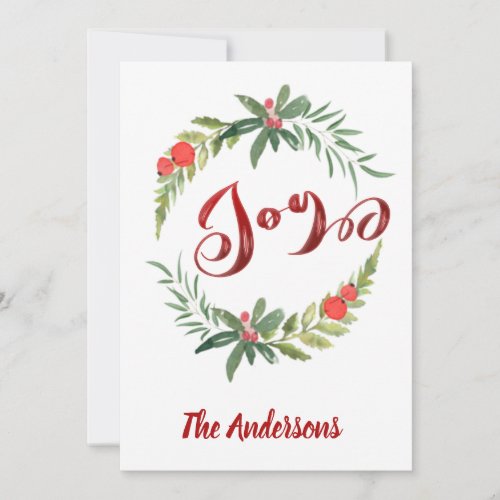 Vintage calligraphy joy botanical wreath  holiday 