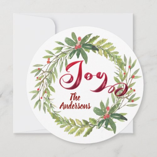 Vintage calligraphy joy botanical wreath  holiday 