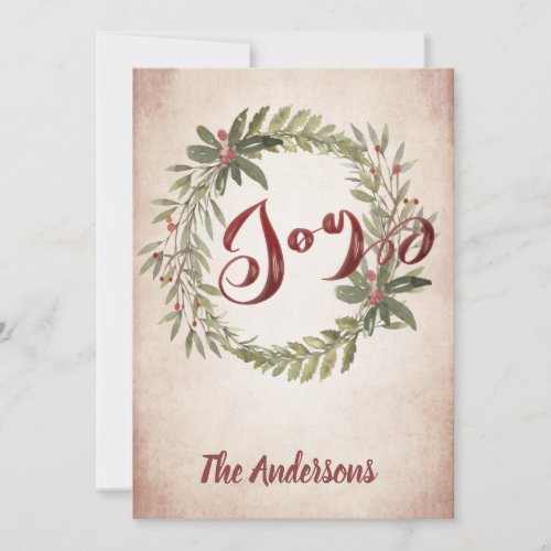 Vintage calligraphy joy botanical wreath  holiday 