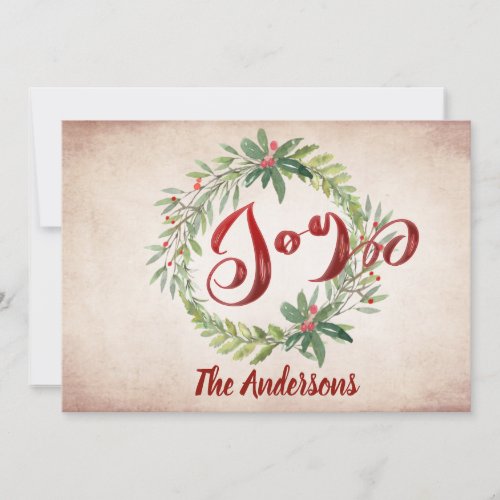 Vintage calligraphy joy botanical wreath  holiday 