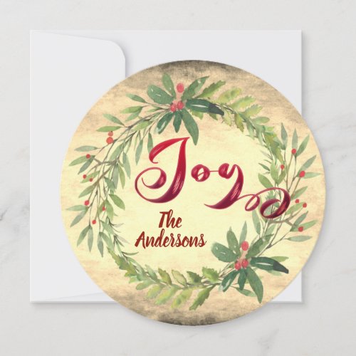 Vintage calligraphy joy botanical wreath  holiday 