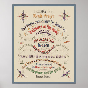 Vintage Calligraphy Lords Prayer 1889 Poster