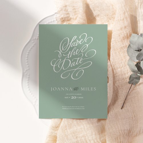 Vintage Calligraphy Sage Green Save the Date Invitation