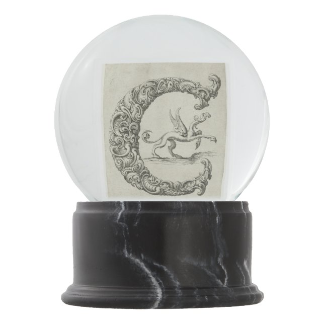 Vintage Calligraphy Script 'Letter C' Snow Globe (Front)