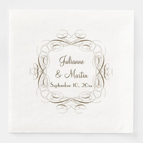 Vintage Calligraphy Swirl Elegant Bridal Shower  Paper Dinner Napkins