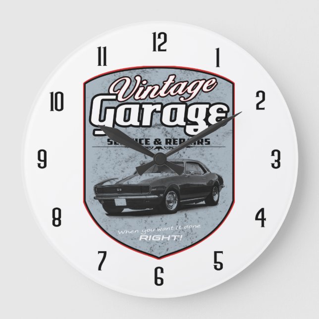 Vintage Camaro Retro Garage Large Clock (Front)