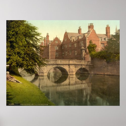 Vintage Cambridge England St Johns Bridge Poster