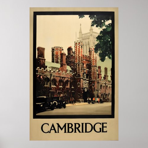 Vintage Cambridge England Travel Poster British