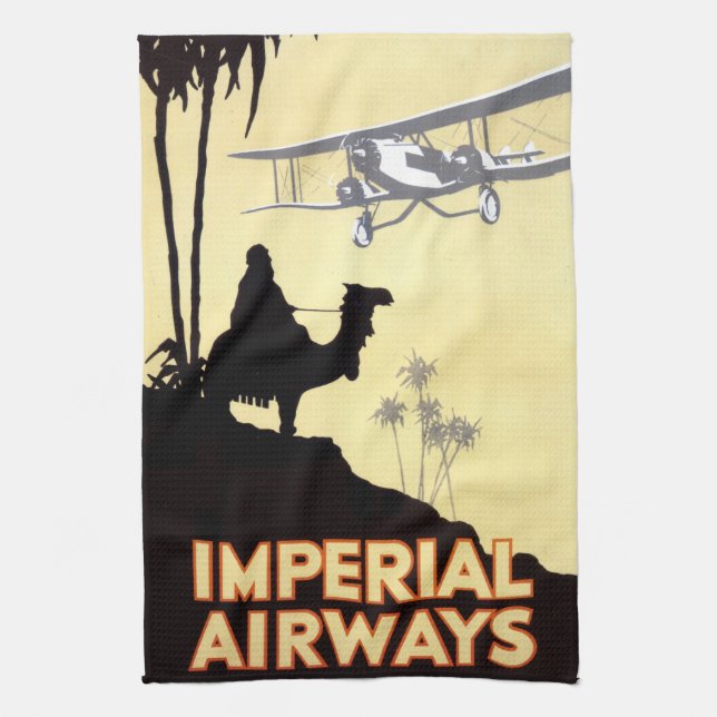 Vintage Camel and Airplane Egypt Travel Kitchen Towel (Vertical)