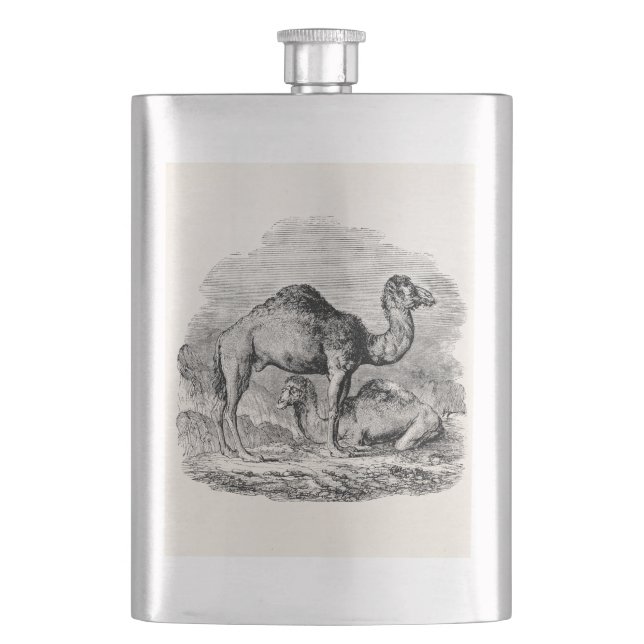 Vintage Camel Dromedary Personalized Illustration Flask (Front)