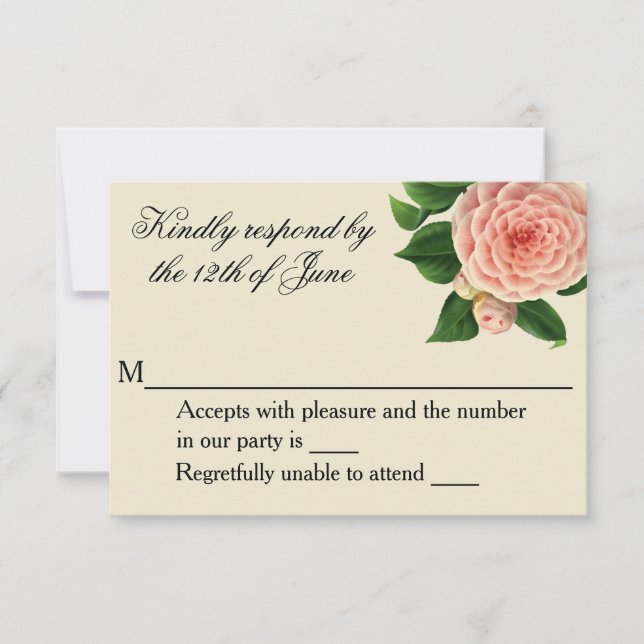 Vintage Camellia Botanical RSVP (Front)