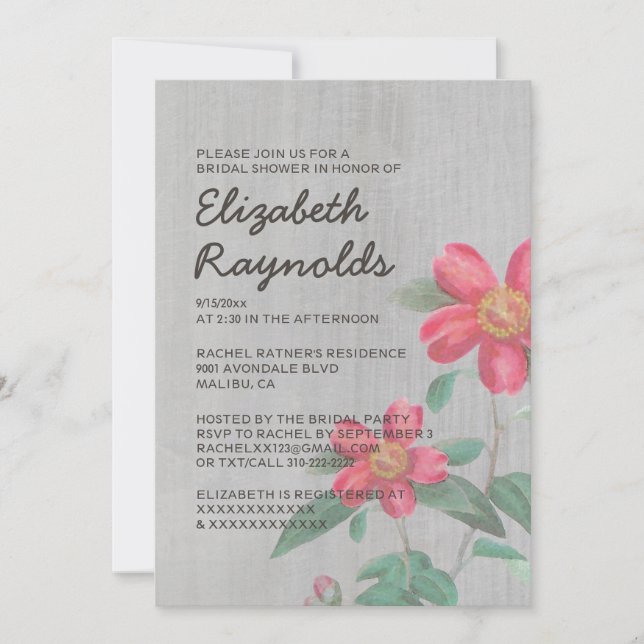 Vintage Camellia Bridal Shower Invitations (Front)