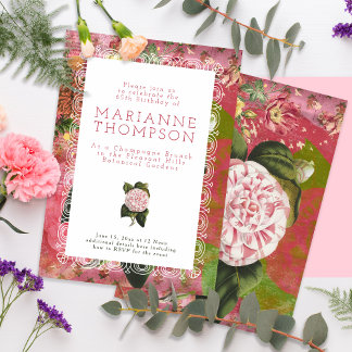 Vintage Camellia Floral 65th Birthday Brunch Invitation