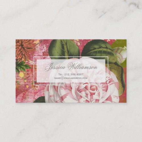 Vintage Camellia Floral Collage Business Card